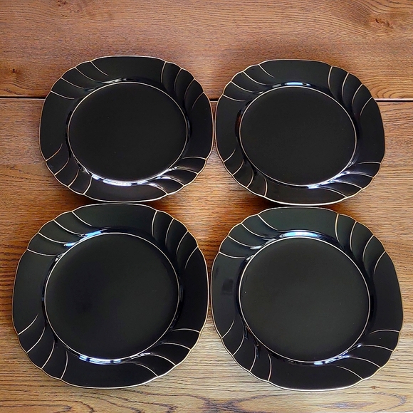 Wave Golden Black Dinner Plates Gallery Collections by Ranmaru - Picture 1 of 9